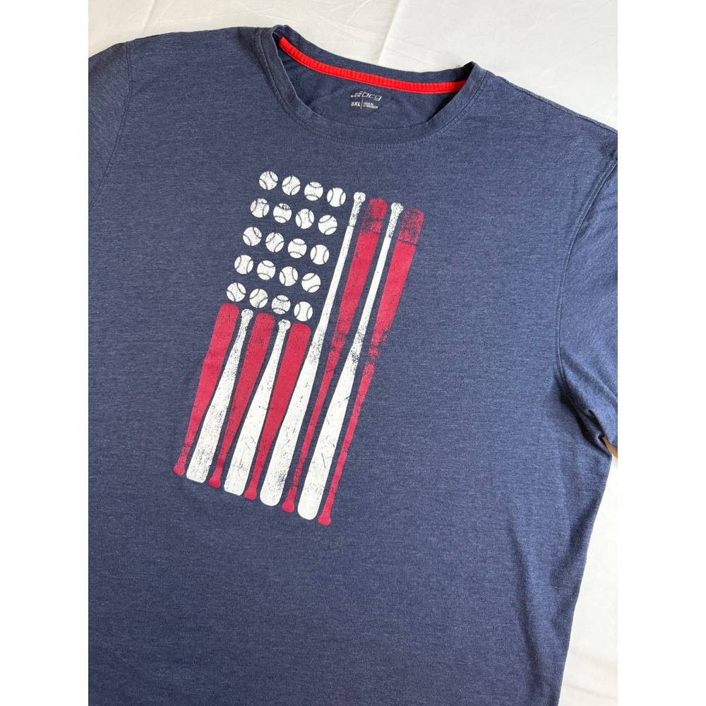 BCG Mens 3XL Baseball Bat American Flag Graphic T-Shirt Navy Blue Short Sleeve